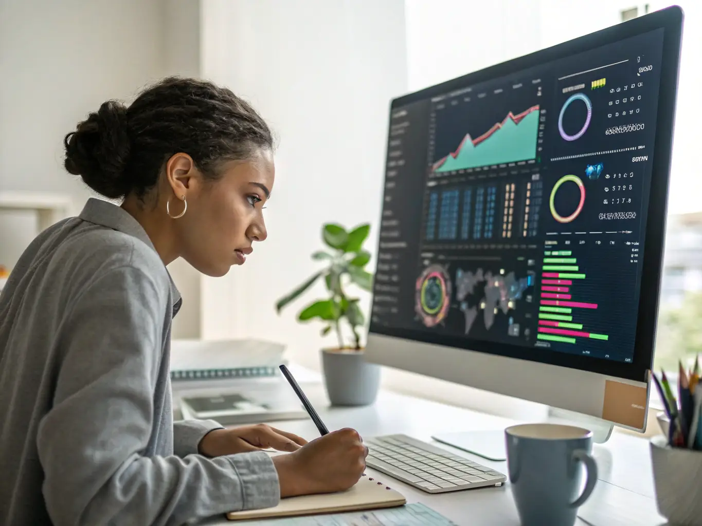 A data scientist analyzing complex datasets using advanced software tools in a HIERO ACADEMY data science course.