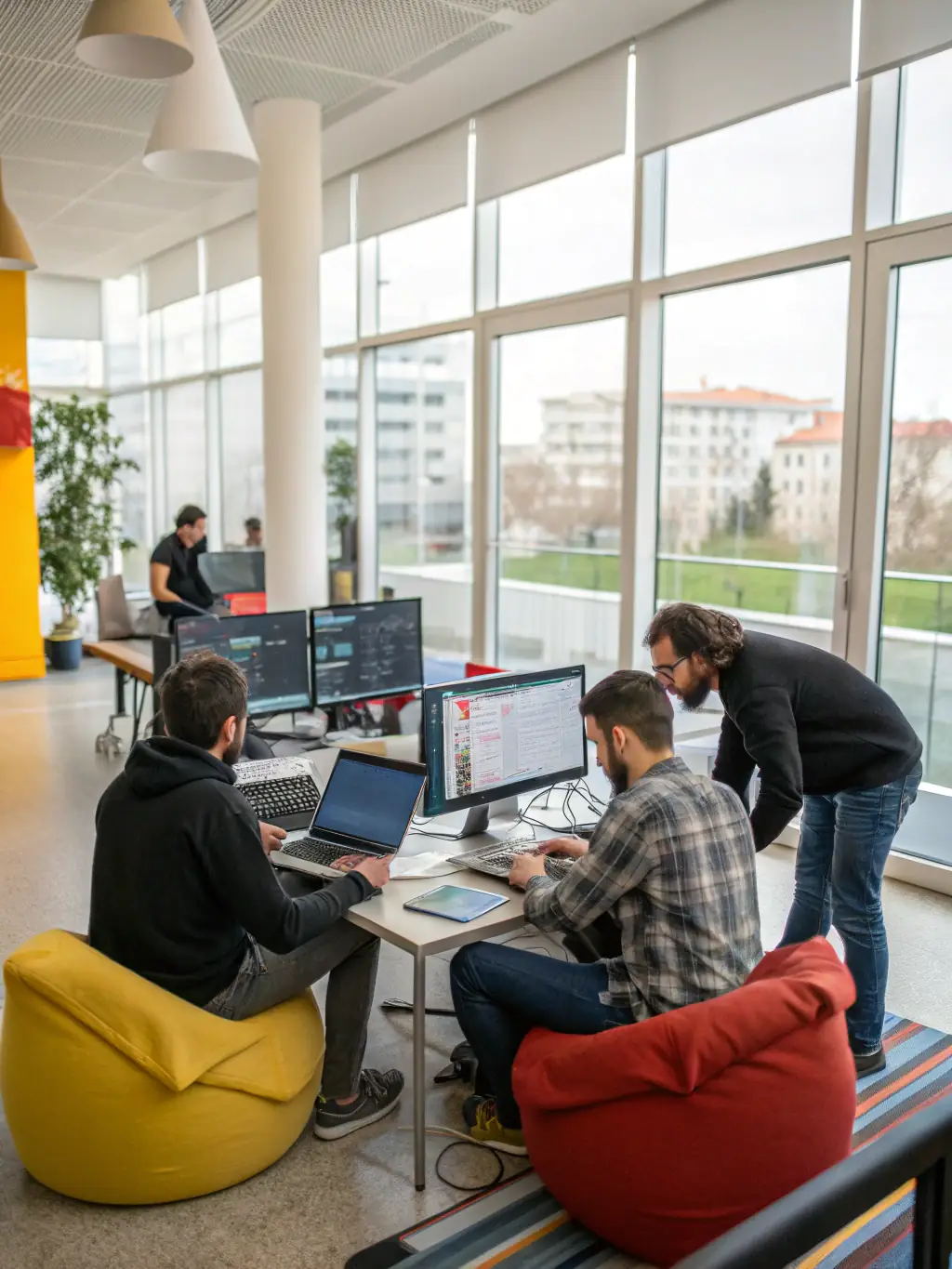A diverse team of IT professionals collaborating in a modern office environment, showcasing the potential career growth for employees trained by HIERO ACADEMY.