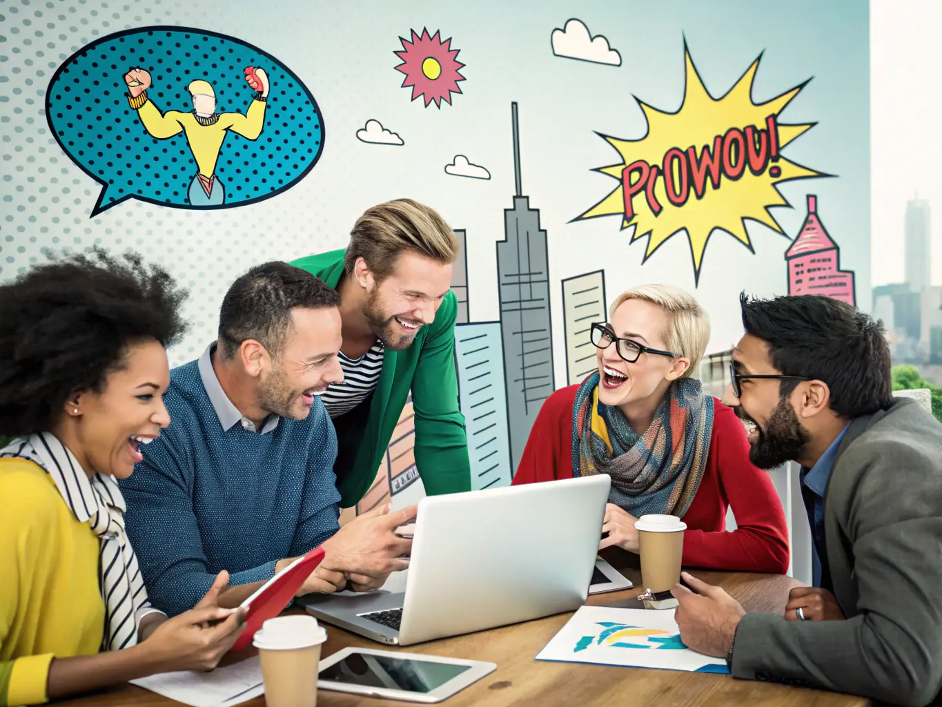A diverse group of employees collaborating on a project during a HIERO ACADEMY training session, showcasing teamwork and practical application of skills.
