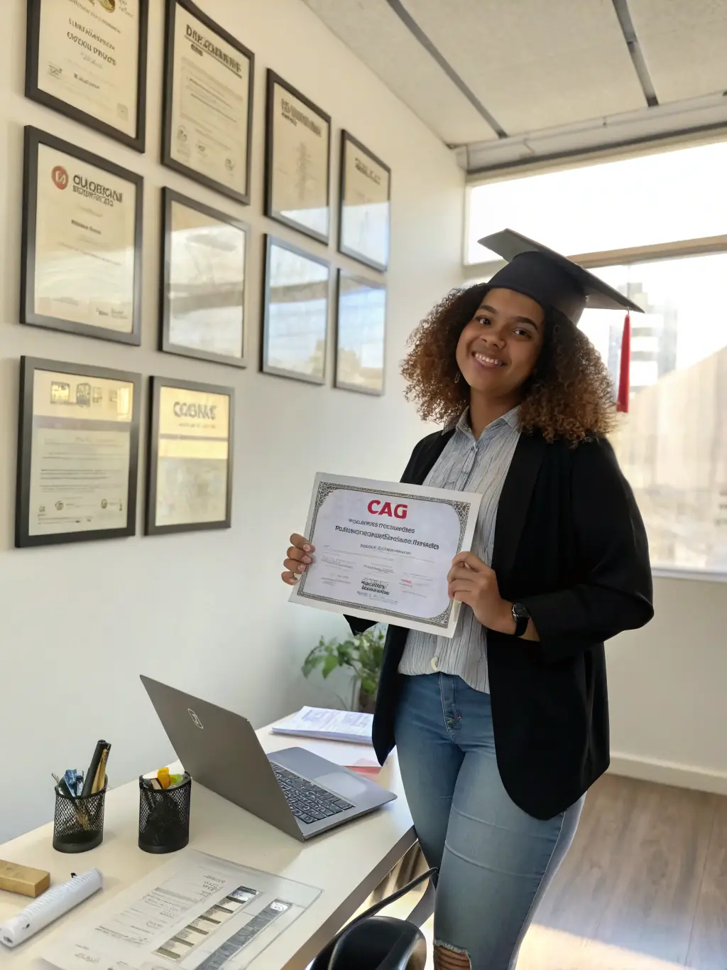 An employee proudly displaying a certificate of completion from a HIERO ACADEMY training program, symbolizing their enhanced skills and career advancement.